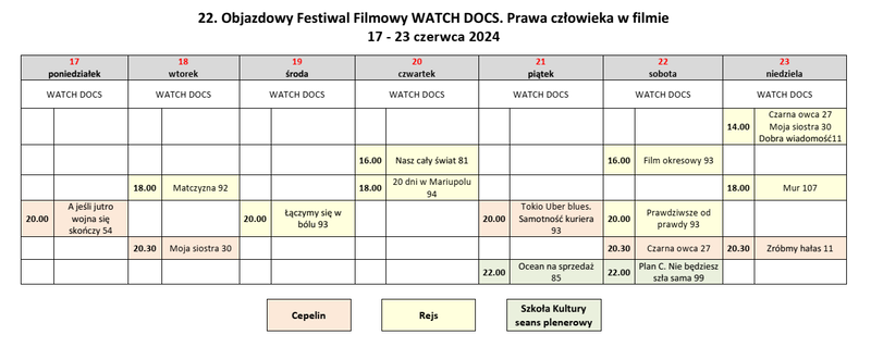 WATCH DOCS 2024 tabela pokazów